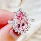 Luxury Zircon Water Drop Ring Engagement Women Wedding Party Jewelry - Gemstone Gold