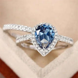 Luxury Zircon Water Drop Ring Engagement Women Wedding Party Jewelry - Gemstone Gold