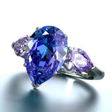 Luxury Zircon Water Drop Ring Engagement Women Wedding Party Jewelry - Gemstone Gold