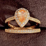Luxury Zircon Water Drop Ring Engagement Women Wedding Party Jewelry - Gemstone Gold