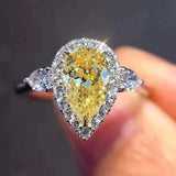 Luxury Zircon Water Drop Ring Engagement Women Wedding Party Jewelry - Gemstone Gold