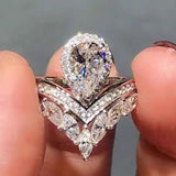 Luxury Zircon Water Drop Ring Engagement Women Wedding Party Jewelry - Gemstone Gold