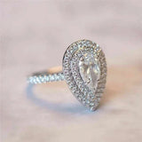 Luxury Zircon Water Drop Ring Engagement Women Wedding Party Jewelry - Gemstone Gold