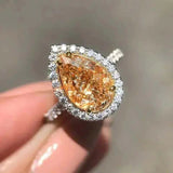 Luxury Zircon Water Drop Ring Engagement Women Wedding Party Jewelry - Gemstone Gold
