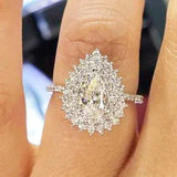 Luxury Zircon Water Drop Ring Engagement Women Wedding Party Jewelry - Gemstone Gold
