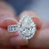 Luxury Zircon Water Drop Ring Engagement Women Wedding Party Jewelry - Gemstone Gold