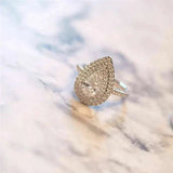 Luxury Zircon Water Drop Ring Engagement Women Wedding Party Jewelry - Gemstone Gold