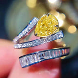 Luxury Zircon Water Drop Ring Engagement Women Wedding Party Jewelry - Gemstone Gold