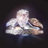 Luxury Zircon Water Drop Ring Engagement Women Wedding Party Jewelry - Gemstone Gold
