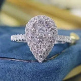 Luxury Zircon Water Drop Ring Engagement Women Wedding Party Jewelry - Gemstone Gold
