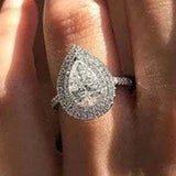 Luxury Zircon Water Drop Ring Engagement Women Wedding Party Jewelry - Gemstone Gold