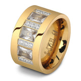 Luxury Zircon Women's Finger Ring Polished Wedding Jewelry for Party - Gemstone Gold