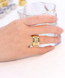 Luxury Zircon Women's Finger Ring Polished Wedding Jewelry for Party - Gemstone Gold