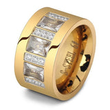 Luxury Zircon Women's Finger Ring Polished Wedding Jewelry for Party - Gemstone Gold