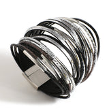 Multilayer Chunky Glitter Bracelet for Women Leather Wrap Party Jewelry - Gemstone Gold