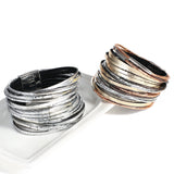 Multilayer Chunky Glitter Bracelet for Women Leather Wrap Party Jewelry - Gemstone Gold