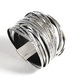 Multilayer Chunky Glitter Bracelet for Women Leather Wrap Party Jewelry - Gemstone Gold