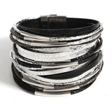 Multilayer Chunky Glitter Bracelet for Women Leather Wrap Party Jewelry - Gemstone Gold