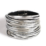 Multilayer Chunky Glitter Bracelet for Women Leather Wrap Party Jewelry - Gemstone Gold