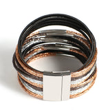 Multilayer Chunky Glitter Bracelet for Women Leather Wrap Party Jewelry - Gemstone Gold