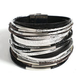 Multilayer Chunky Glitter Bracelet for Women Leather Wrap Party Jewelry - Gemstone Gold