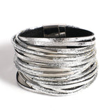 Multilayer Chunky Glitter Bracelet for Women Leather Wrap Party Jewelry - Gemstone Gold