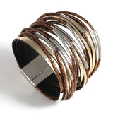 Multilayer Chunky Glitter Bracelet for Women Leather Wrap Party Jewelry - Gemstone Gold