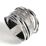 Multilayer Chunky Glitter Bracelet for Women Leather Wrap Party Jewelry - Gemstone Gold