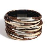 Multilayer Chunky Glitter Bracelet for Women Leather Wrap Party Jewelry - Gemstone Gold