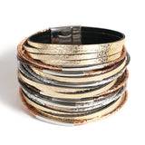 Multilayer Chunky Glitter Bracelet for Women Leather Wrap Party Jewelry - Gemstone Gold