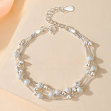 Multilayer Lucky Bead Bracelets 925 Sterling Woman Charm Party Jewelry - Gemstone Gold