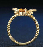 Natural oval citrine bee wedding ring for women in sterling silver with prong setting and twisted band