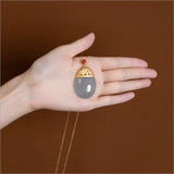 Natural Purple Jade Oval Pendant Necklace Retro Light Luxury Women's Silver Jewelry - Genuine - Gemstone
