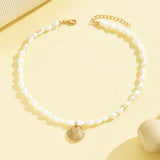Natural Seashell Beaded Necklace Shell Pendant Ocean Jewelry Choker Suitable For Women - Gemstone Gold