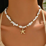 Natural Seashell Beaded Necklace Shell Pendant Ocean Jewelry Choker Suitable For Women - Gemstone Gold