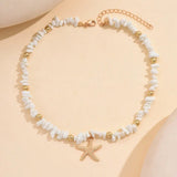 Natural Seashell Beaded Necklace Shell Pendant Ocean Jewelry Choker Suitable For Women - Gemstone Gold