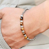Natural Tiger Eye Cuban Link Chain Bracelet Men's Beaded Women Jewelry - Gemstone Gold