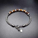 Natural Tiger Eye Cuban Link Chain Bracelet Men's Beaded Women Jewelry - Gemstone Gold