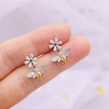 Pearl Bee Stud Earrings Cute Animal Earrings Daily Wear Women Jewelry - Gemstone Gold