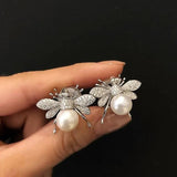 Pearl Bee Stud Earrings Cute Animal Earrings Daily Wear Women Jewelry - Gemstone Gold