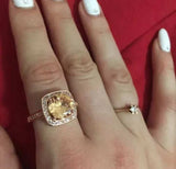 Princess Zircon Gemstones Ring 18K Rose Gold Engagement Jewelry - Genuine - Gemstone