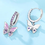 Purple Butterfly Earrings Women Party 925 Sterling Silver Charm Jewelry - Gemstone Gold