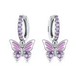 Purple Butterfly Earrings Women Party 925 Sterling Silver Charm Jewelry - Gemstone Gold