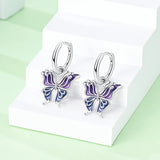 Purple Butterfly Earrings Women Party 925 Sterling Silver Charm Jewelry - Gemstone Gold