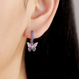 Purple Butterfly Earrings Women Party 925 Sterling Silver Charm Jewelry - Gemstone Gold