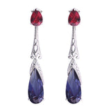 Purple Green Zircon Earrings Long Teardrop For Women Wedding Jewelry - Genuine - Gemstone