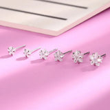 Real 925 Sterling Star Stud Earrings for Women Geometric Zircon Fine Jewelry - Gemstone Gold
