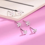 Real 925 Sterling Star Stud Earrings for Women Geometric Zircon Fine Jewelry - Gemstone Gold