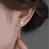 Real 925 Sterling Star Stud Earrings for Women Geometric Zircon Fine Jewelry - Gemstone Gold