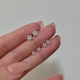 Real 925 Sterling Star Stud Earrings for Women Geometric Zircon Fine Jewelry - Gemstone Gold